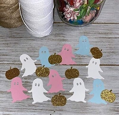 Boy Girl Ghost Boo-y Ghoul Halloween confetti - Fall Baby Shower Gender Reveal Decorations - image1